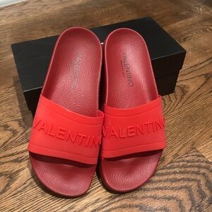 Mario Valentino Red pool slides size 38 fits like 37